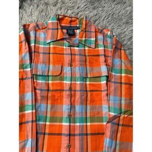 Ralph Lauren Women Size 2 Orange Multicolor Plaid‎ Button Down Shirt 100% Cotton
